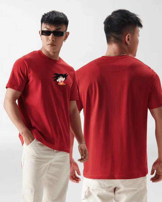 Dragon Ball Z Pocket Print Red Round Neck Tshirt