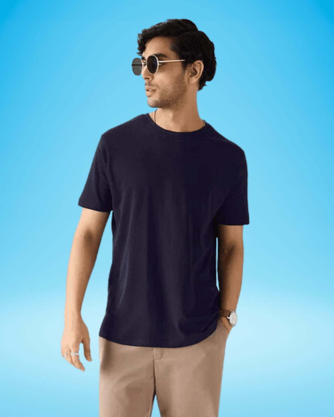 Navy Blue Round Neck Tshirt – TBS-THEBARGAINSTREET
